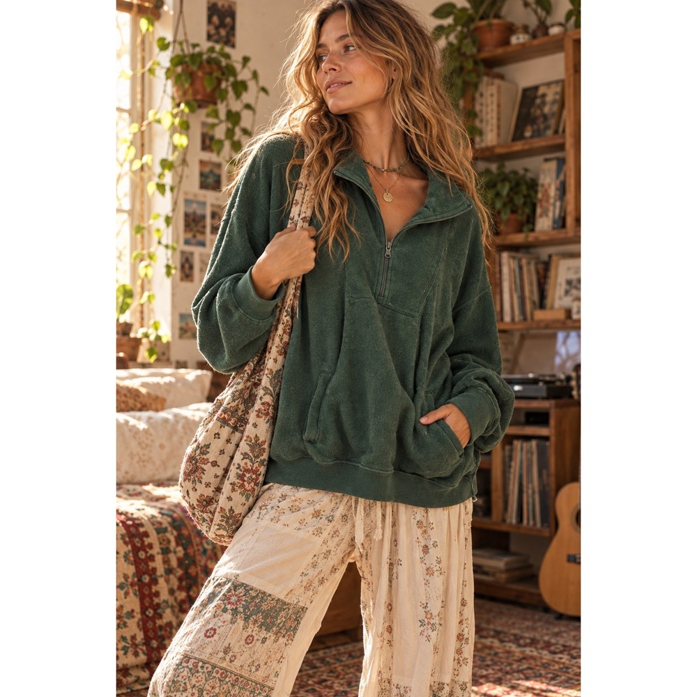 OFFLINE by Aerie Womens Forest Green Quarter Zip Pullover Sweatshirt Size M